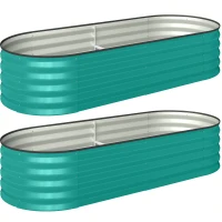 Outsunny Set of Two 150 x 60cm Steel Planters - Green(m-1)