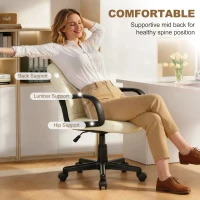HOMCOM Executive Office Chair for Home, Mid Back PU Leather Computer Desk Chair for Adults with Arm, Wheels, Cream(m-4)