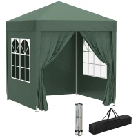 Outsunny 2 x 2m Pop Up Gazebo, w/Side Walls, Windows-Green(m-1)