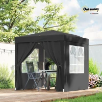 Outsunny 2 x 2 m Garden Pop Up Gazebo, Wedding Party Tent Marquee, Water Resistant Awning Canopy with Sidewalls, Windows, Carry Bag, Black(m-11)