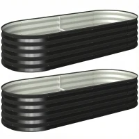 Outsunny Set of Two 150 x 60cm Steel Planters - Dark Grey(m-1)