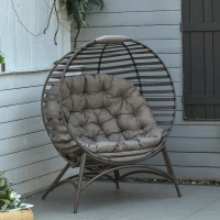 Outsunny Egg Chair with Soft Cushion, Steel Frame and Side Pocket, Garden Patio Basket Chair for Indoor, Outdoor, Brown(m-12)