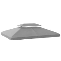 Outsunny Toldo de Substituição 4x3 m com Teto Duplo Orifícios de Drenagem e Proteção UV Apenas Toldo NÃO Inclui Estrutura Cinzento Claro(m-10)