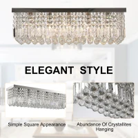 HOMCOM Modern Crystal Ceiling Light Square Crystal Chandelier, E14 Base, 80 x 25 x 23cm, for Living Room, Dining Room, Hall, Silver(m-4)