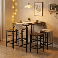 HOMCOM Set 5 Pezzi Tavolo Alto Sgabelli Stile Industriale, in Metallo e Legno, per Soggiorno e Cucina, Marrone Rustico(m-13)