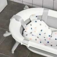 HOMCOM Foldable Baby Bath Tub Ergonomic with Cushion Temperature Sensitive Water Plug, Non-Slip Support Legs, for 0-3 Years, Offwhite(m-9)