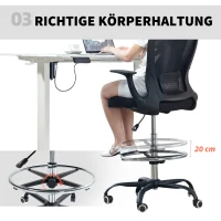 HOMCOM Bürostuhl Höhenverstellbar Schreibtischstuhl mit verstellbarer Fußring, Lendenwirbelstütze, 62 x 59 x 119 cm, Schwarz(m-6)