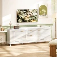 HOMCOM TV-Schrank für Fernseher bis zu 75 Zoll, modernes Entertainment-Center mit 2 Schränken und 2 Schubladen, Hochglanz Weiß(m-2)