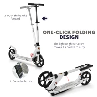 HOMCOM Folding Kick Scooter, Adjustable Ride On Scooter with 200mm Big Wheels and Double Shock Absorption, Urban Scooter for 14+ Teens Adult- White(m-6)