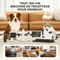 PawHut Aspirateur poil de chien et séchoir 5-en-1 kit toilettage chien professionnel 12kPa  50dB 37,6x17,5x18,5cm blanc(m-4)