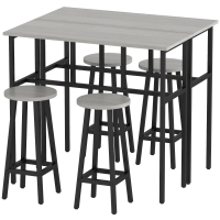 HOMCOM 6-Piece Bar Table Set, 2 Breakfast Tables with 4 Stools, Counter Height Dining Tables & Chairs for Kitchen, Living Room, Grey