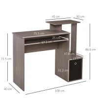 HOMCOM Computer Desk with Keyboard Tray, Fabric Drawer and Storage Shelf for Home Office, Study Workstation, Grey(m-3)