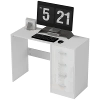 HOMCOM Computer Desk with Drawers, Dressing Table, High Gloss Home Office Writing Workstation, White(m-11)
