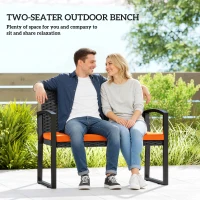 Outsunny Two-Seater Rattan Garden Bench - Orange(m-4)