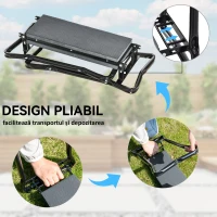 Outsunny Genuncheră și Bancă de Grădină Pliabilă 2 în 1, Culoare Verde Negru(m-5)