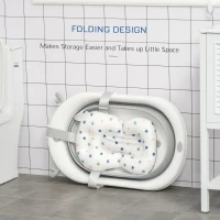 HOMCOM Foldable Baby Bath Tub Ergonomic with Cushion Temperature Sensitive Water Plug, Non-Slip Support Legs, for 0-3 Years, Offwhite(m-5)