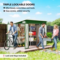 Outsunny 7.5 x 4.3ft Metal Garden Storage Shed, Waterproof Outdoor Shed with Triple Lockable Door, Gloves, Vents, Green(m-4)