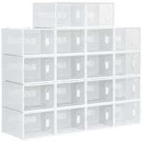HOMCOM 18PCS Clear Shoe Box, Plastic Stackable Shoe Storage Box for UK/EU Size up to 12/46 with Magnetic Door for Women/Men, 28 x 36 x 21cm(m-11)