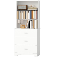 HOMCOM Bibliothèque à 6 niveaux, meuble de rangement avec 3 tiroirs et 3 étagères ouvertes, 79 x 39,5 x 182,2 cm, blanc