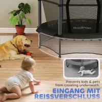HOMCOM Trampolin für Kinder, Ø140 cm, mit Sicherheitsnetz, für innen und außen, Stahl, Kunststoff, belastbar bis 50 kg, Schwarz(m-8)