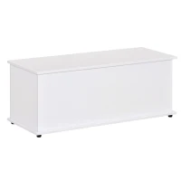 HOMCOM Wooden Storage Box, Toy Chest, Bedding Blanket Trunk with Safety Hinge and Lid, White(m-1)