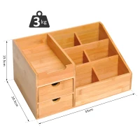 HOMCOM Organiser Holder Multi-Function Storage Caddy Drawers Home Office Stationary Supplies 7 Storage Compartments and 2 Drawers Natural Bamboo(m-3)