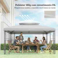 Outsunny Toldo de Substituição 4x3 m com Teto Duplo Orifícios de Drenagem e Proteção UV Apenas Toldo NÃO Inclui Estrutura Cinzento Claro(m-6)