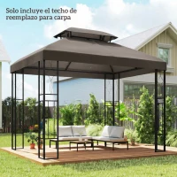 Outsunny Toldo de Recambio 4x3 m con Techo Doble Orificios de Drenaje y Protección UV Solo Toldo NO Incluye Marco Marrón(m-2)