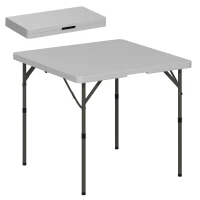 Outsunny Mesa de Camping Plegable con 2 Alturas Ajustables, Mesa de Jardín Portátil en HDPE y Metal, 86x86x74 cm, Blanco(m-1)