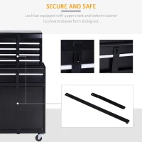 DURHAND Tool Chest 2 in 1 Metal Tool Cabinet Storage Box with 5 Drawers Pegboard Wheels 60x28x104.5cm Black(m-6)