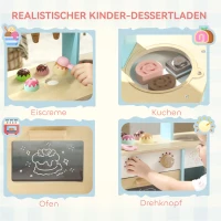 AIYAPLAY Eiswagen für Kinder Eisdiele Kinder 17 Stück Eis Kinderküche mit 17 Zubehörteile, Ofen, MDF, Hellblau(m-4)