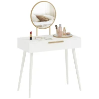 HOMCOM Modern Dressing Table with Round Mirror, Makeup Vanity Table with 2 Drawers for Bedroom, Living Room, White(m-10)