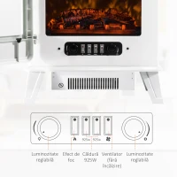 Homcom Soba Electrica de Sol cu Efect Flama Reglabila 1800W, Alb, 51x31x56cm(m-6)