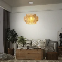 HOMCOM Hängelampe, 3-stufiger Lampenschirm, Metall, Hanfseil, Hellbraun(m-6)