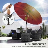 Outsunny 2 m Shanghai Garden Parasol Umbrella with 16 Fibreglass Ribs, Outdoor Parasol Sun Shade with Crank & Tilt, Wine Red(m-7)