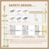 PawHut IE Located Floor to Ceiling Cat Tree, Adjustable Height, Cat Climbing Tower with Carpeted Platforms, Cozy Bed, Hammock, Scratching Posts, Toy Balls, Activity Center for Kittens, Beige(m-7)