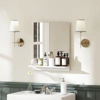 HOMCOM Badspiegel 50 x 60 cm Wandspiegel mit Regal, Badezimmerspiegel für Eingangsbereich, Flur, Weiß(m-7)