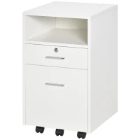 Vinsetto Mobile File Cabinet, Lockable Filing Cabinet with Wheels, Drawers and Open Compartment for Home Office, White(m-11)