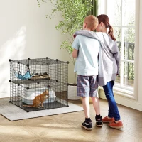 PawHut Indoor Cat Cage DIY Customizable 2-Tier Indoor Cat Enclosure with 2 Doors and Hammock 70 cm Black(m-2)