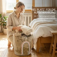 HOMCOM 24,7L opbergmand met regenboogdecoratie, grote gevlochten mand voor badkamer, slaapkamer, Natur(m-4)