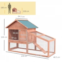 PawHut 2 Tier Rabbit Hutch Outdoor, Guinea Pig Hutch, Solid Wood Bunny House, Water Resistant Asphalt Roof Ramp Sliding tray 144 x 64.5 x 100 cm(m-3)