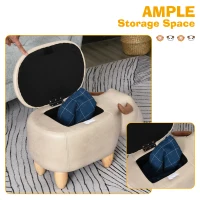 HOMCOM Animal Storage Ottoman, Buffalo Storage Bench, Cute Kids Decoration Footstool with Wood Frame Legs and Padding Lid, Ivory(m-5)