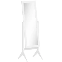 HOMCOM Espejo de Pie Cuerpo Entero Reclinable 47x46x148 cm, Espejo de Cuerpo Entero Independiente con Soporte y Marco rectangular, Para Dormitorio, Salón, Blanco(m-1)