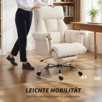 HOMCOM Bürostuhl Höhenverstellbarer Drehstuhl mit Lendenwirbelstütze, Fußstütze, Schneeflanell, 80 x 80 x 106-114 cm Cremeweiß(m-8)