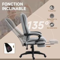 Vinsetto Fauteuil de bureau massant, chaise de bureau avec hauteur réglable, dossier inclinable et télécommande filaire, gris(m-6)