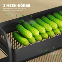 HOMCOM Küchenwagen, 3 Körbe, 4 Rollen, Metall, Schwarz(m-4)