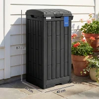 Outsunny 110 L Outdoor Bin with Dual Lid, Waterproof Plastic Trash Bin with Ashtray and Drip Tray, Garden Waste Trash Bin, Black(m-3)