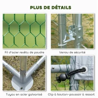 PawHut Enclos poulailler extérieur 4 m², parc grillagé - acier galvanisé Ø19mm - bâche Oxford 420D anti-UV 200x200x200cm argent(m-6)