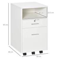 Vinsetto Mobile File Cabinet, Lockable Filing Cabinet with Wheels, Drawers and Open Compartment for Home Office, White(m-3)