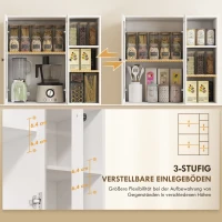 HOMCOM Küchenschrank mit Glastüren, Regale, offene Ablagen, 172 cm groß, MDF, Weiß(m-5)